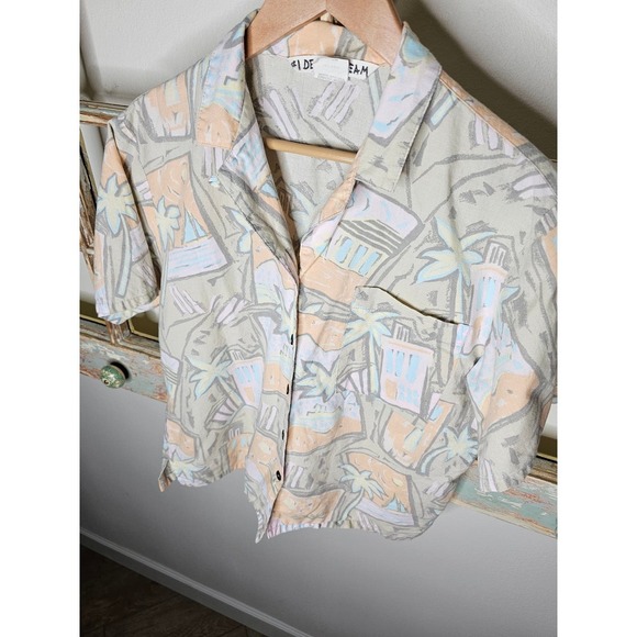 Vintage muted 80's Tropical button up ladies size medium - Picture 5 of 10